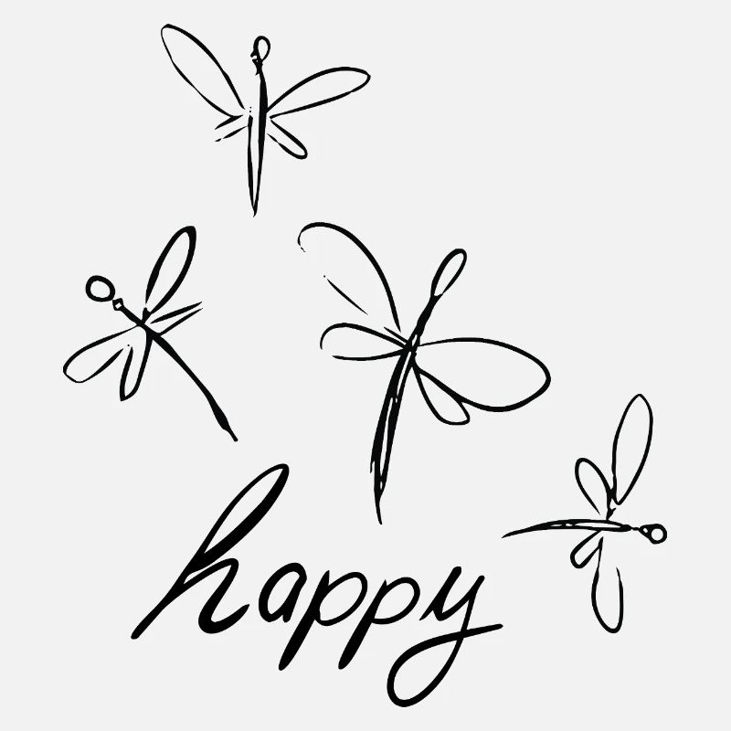 Dessin de libellule avec - lettrage heureux -