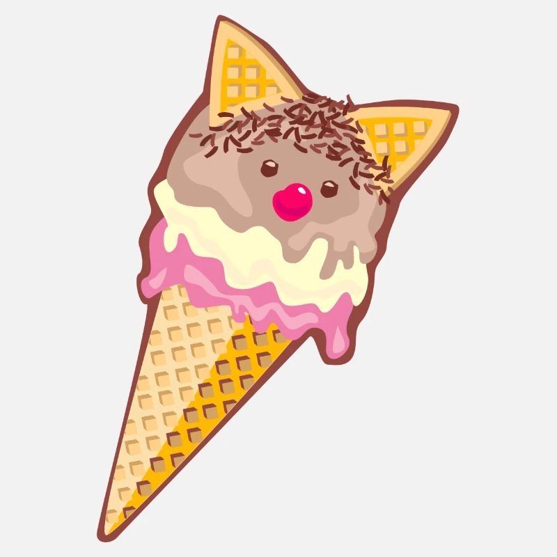 Katzen Eis - lecker Schoko Vanille Erdbeer Waffel