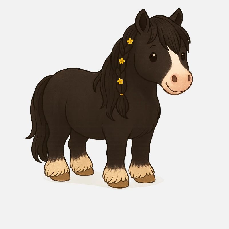 Black Tinker mare Katy with floral braid