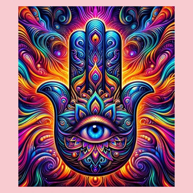 Mandala psychédélique Hamsa Œil Main-Œil