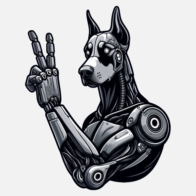 Dobermann Roboter Cyborg Peace-Zeichen