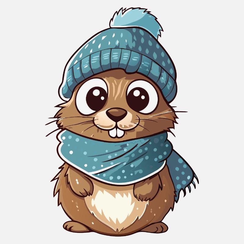 Mignon gopher avec écharpe et chapeau à pompon.