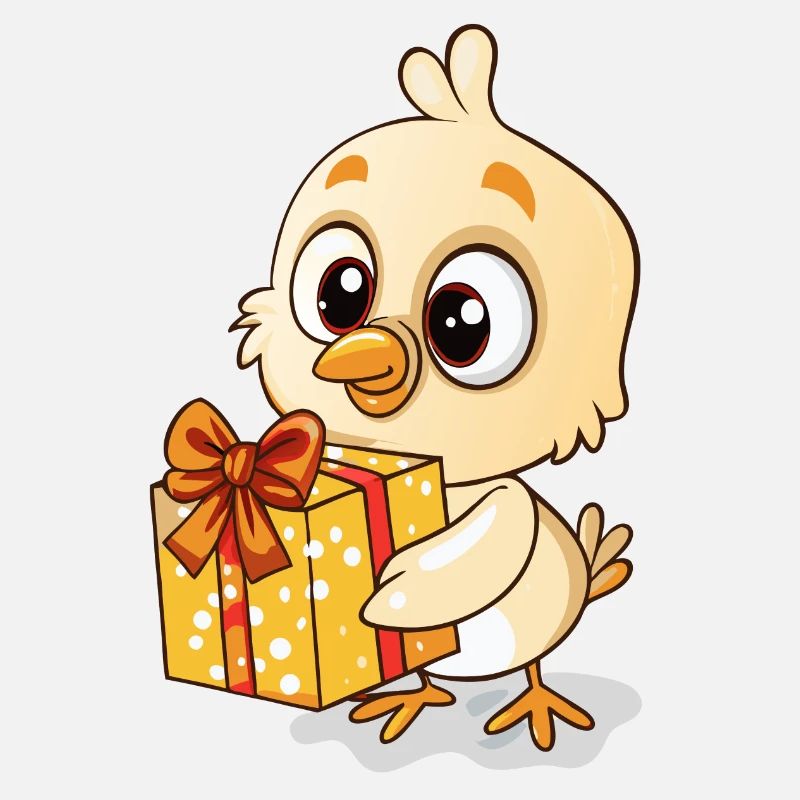 Cute chick unwraps gift