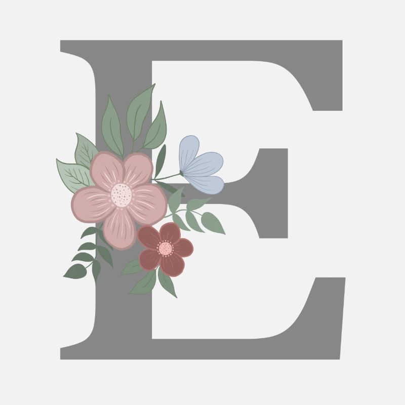 Lettre E avec gris fleur