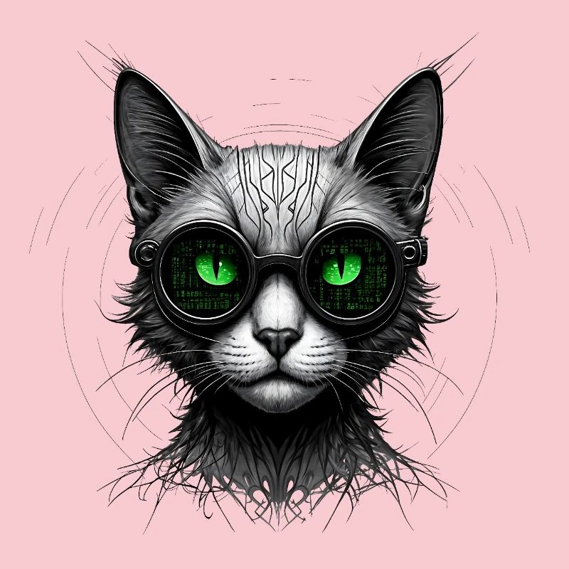 Green Eyes Computer Coder Geek Cat