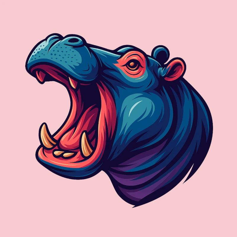 Neon hippo with an open muzzle