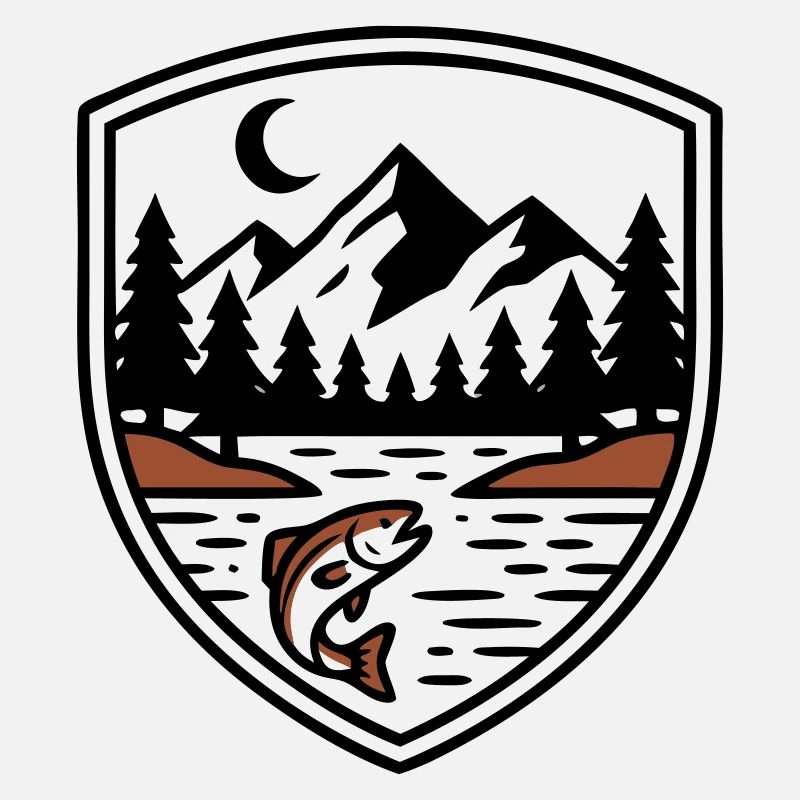 Mountains Forest Fish Shield Logo