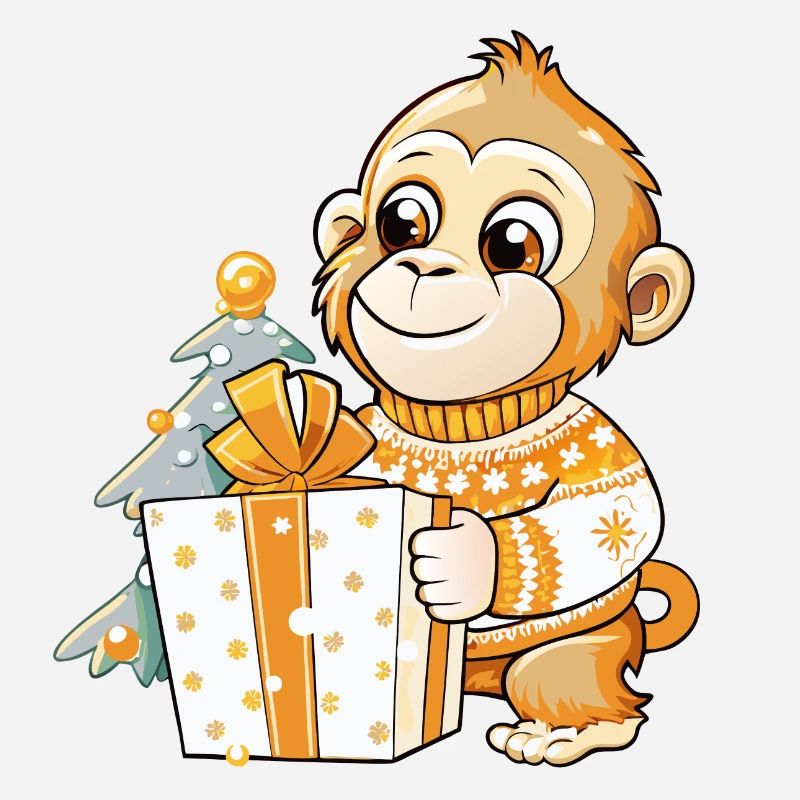 Cute monkey unwrapping gift