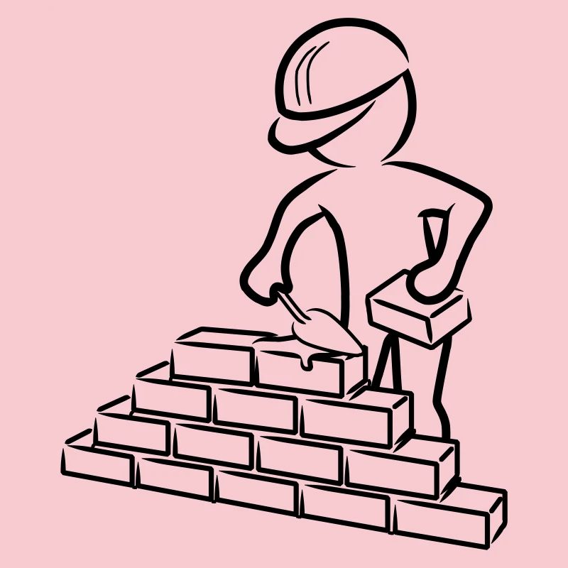 Construction worker with trowel, mortar and wall