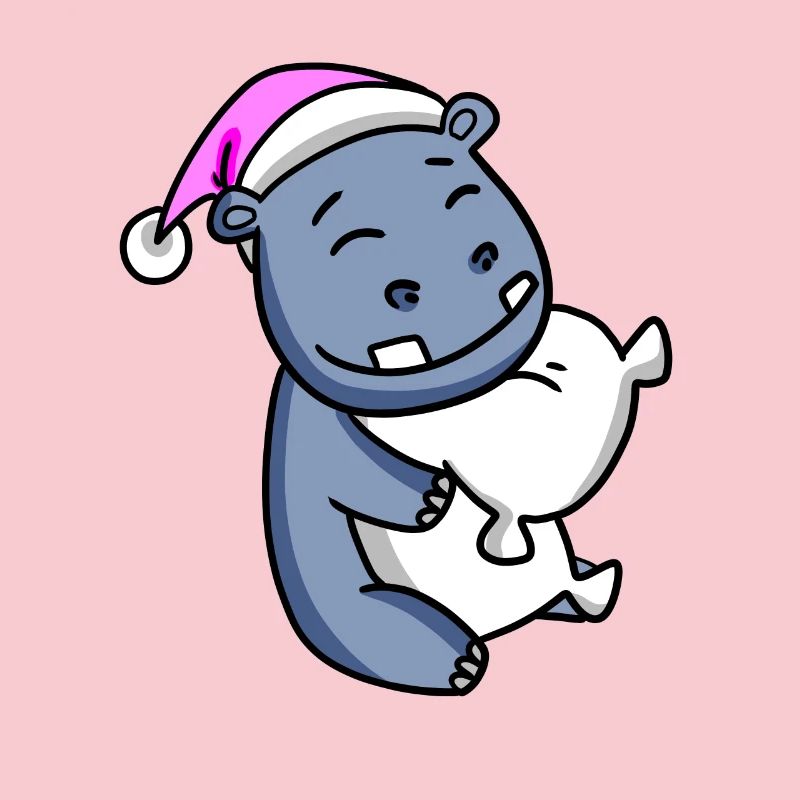 Hippo with pillow and sleeping cap