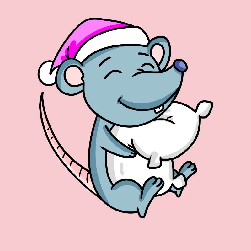 Mouse with pillow and sleeping cap