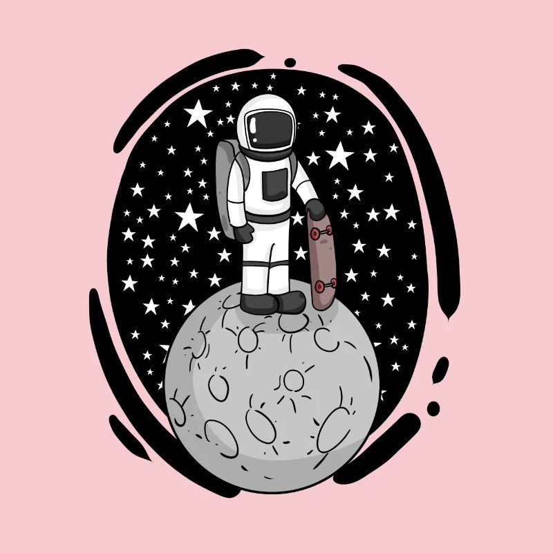 Astronaute avec skateboard dans l’espace
