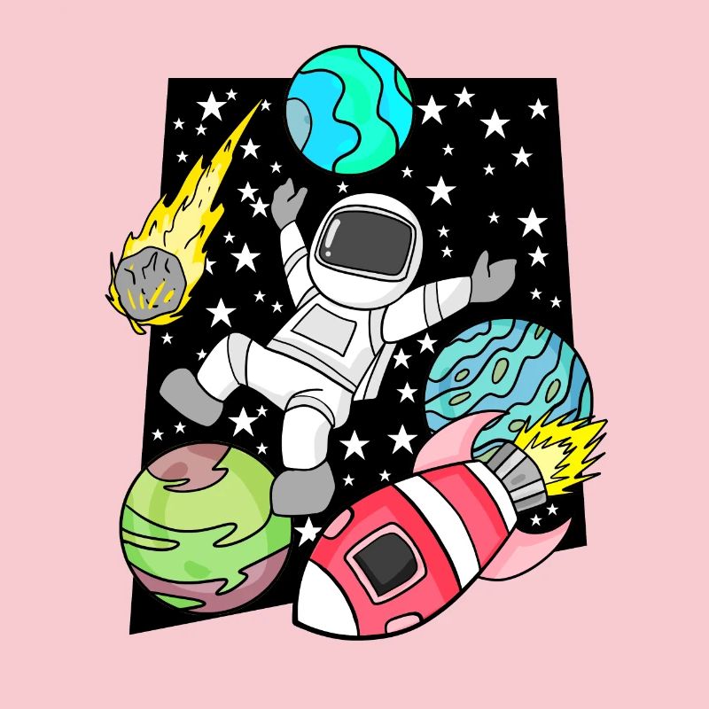 Garçon astronaute dans l’espace avec des fusées