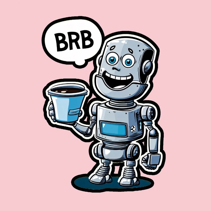 Drôle de robot avec du café et un ensemble BRB