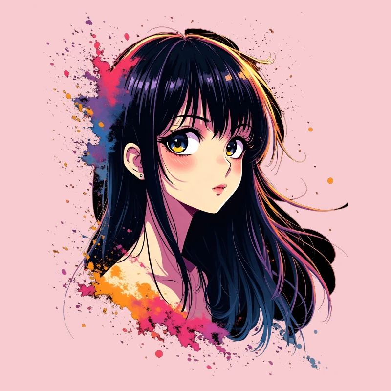 Fille d’anime avec explosion de couleurs