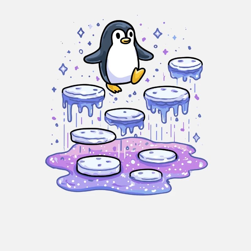Pingouin galactique sur des sources de glace
