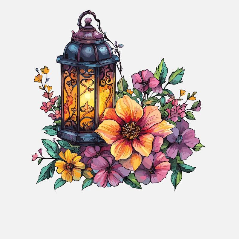 Lanterne dans une mer de fleurs