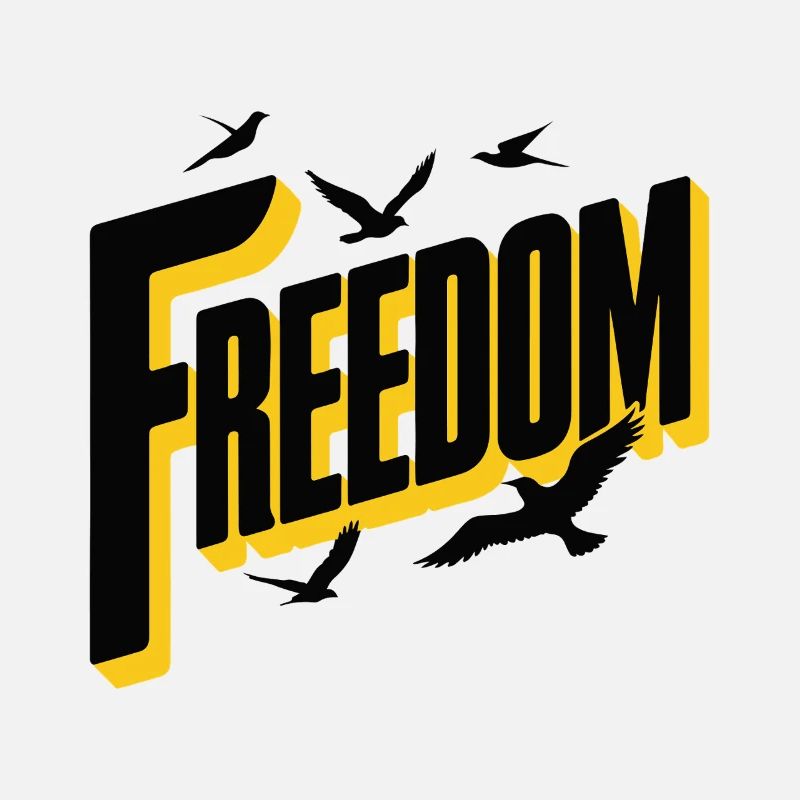 Typographie audacieuse de la liberté avec des oiseaux
