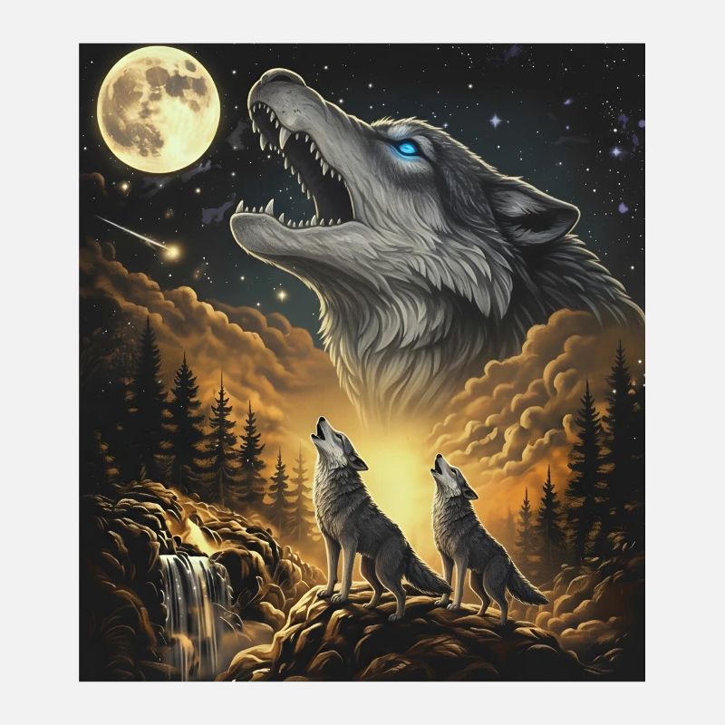 Moonlit Night Wolf Pack in Starlight