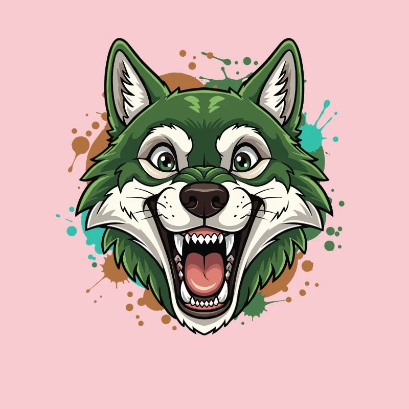 Green wolf with paint splashes