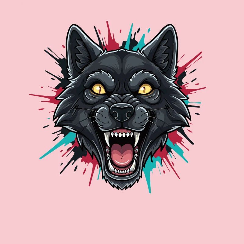 Neon Wolfhead Paint Splash