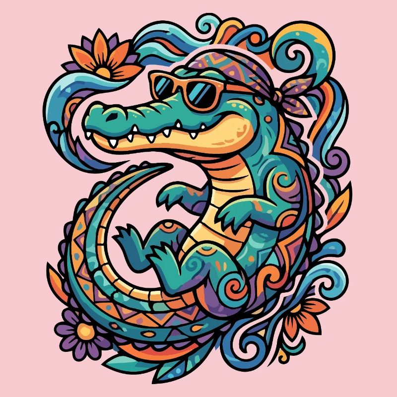 Retro Crocodile Creative Tropics Pattern Summery