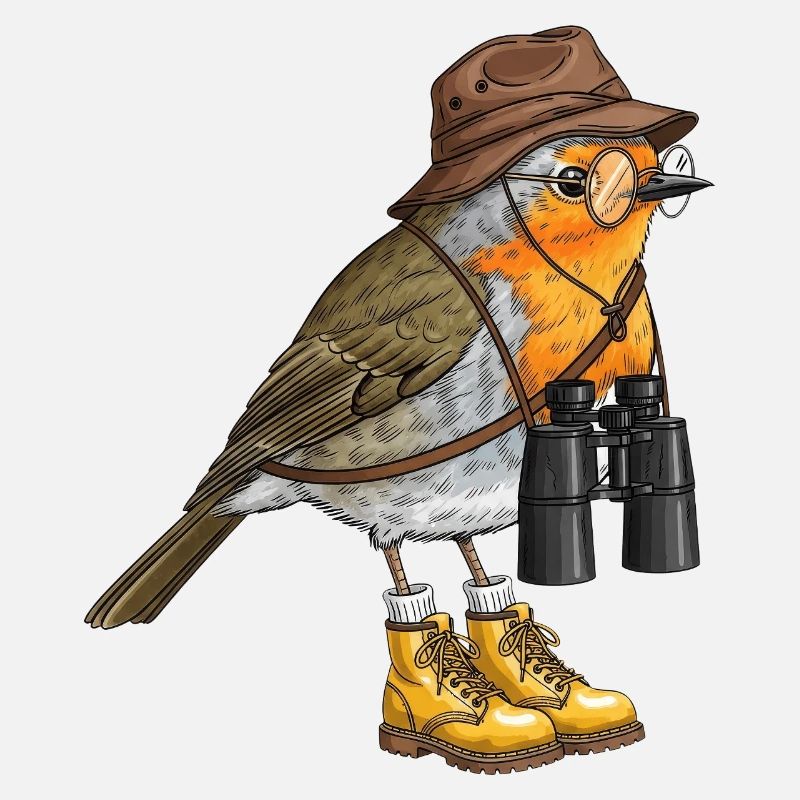 Entdecker-Robin mit Fernglas