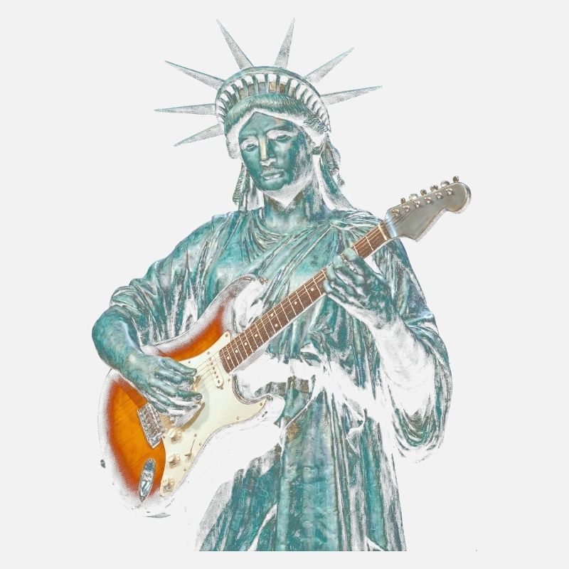 Freiheitsstatue, die E-Gitarre spielt