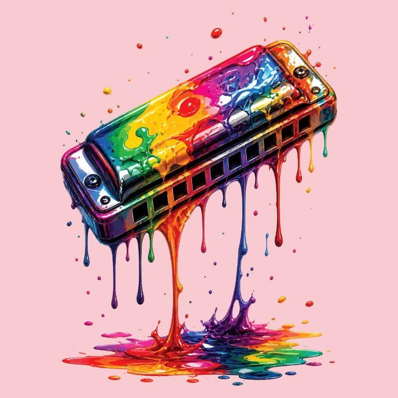Harmonica with dripping paint