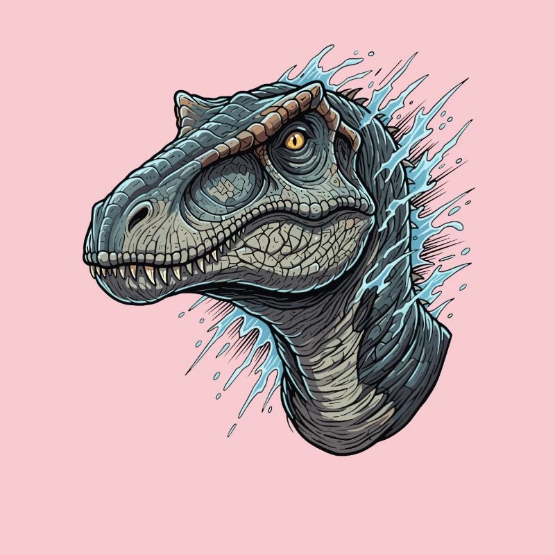 Dino head with blue splashes