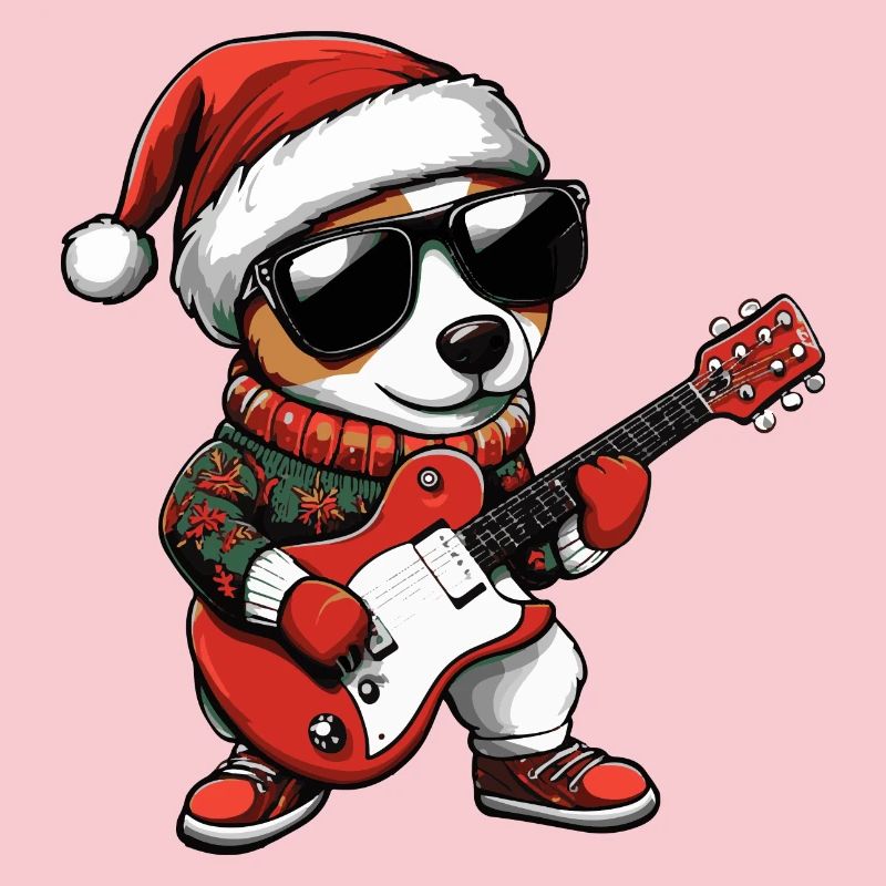 Jack Russel Terrier Chien Noël Rocker Gitarr