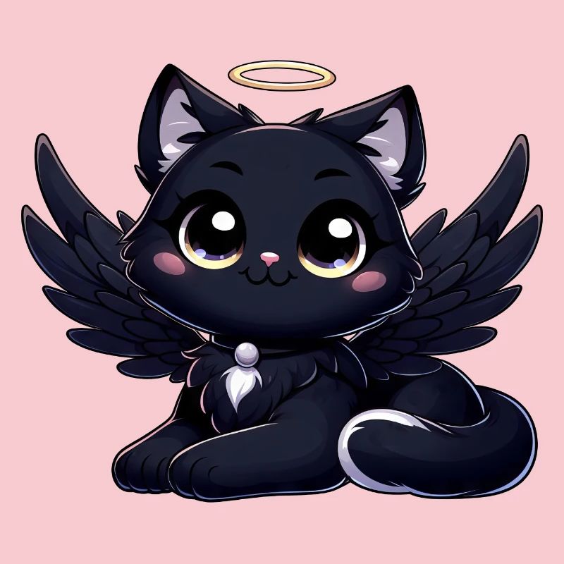 Gothic Katze süß schwarzer Engel mit Flügeln