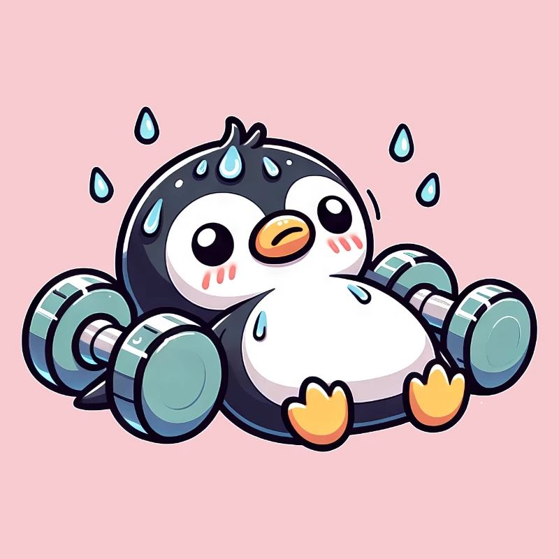 Penguin Dumbbell Training Workout Exhausted Funny