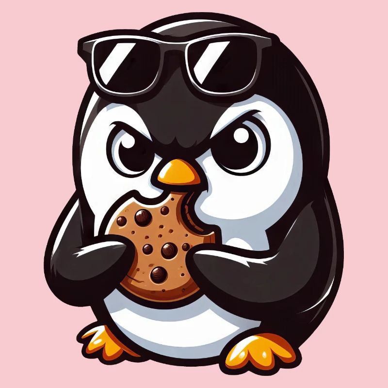 funny penguin eats cookie and is