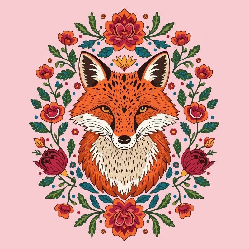 Renard dans une couronne de fleurs Explosion de couleurs