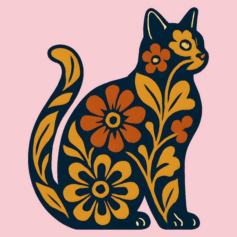 Silhouette de chat fleur dans des tons chauds