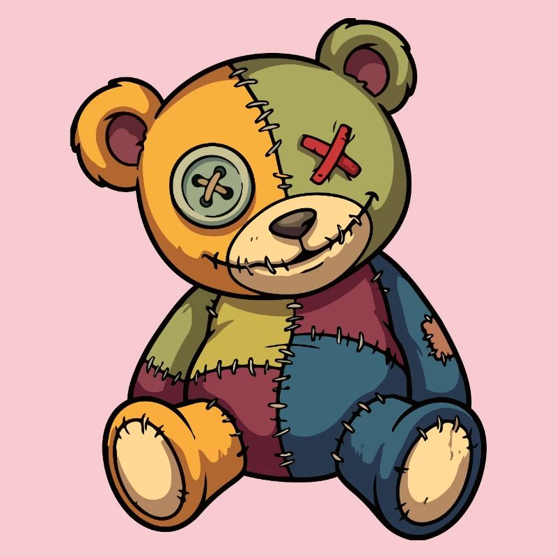 Patchwork Teddy Bear Unique Made of Patch Button Eye