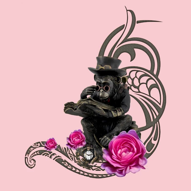 Funny steampunk monkey reads a book