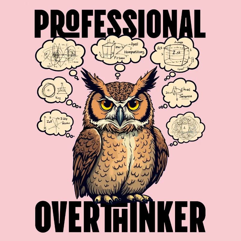 Professional Overthinker – Owl with Thought Bubbles