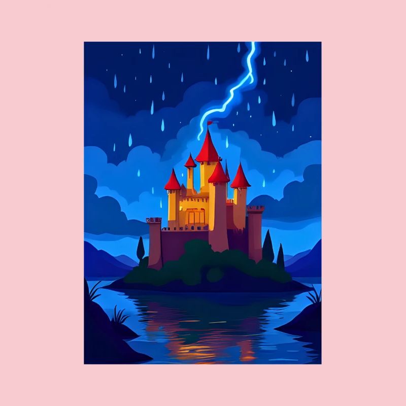 Château enchanté avec éclairage nocturne
