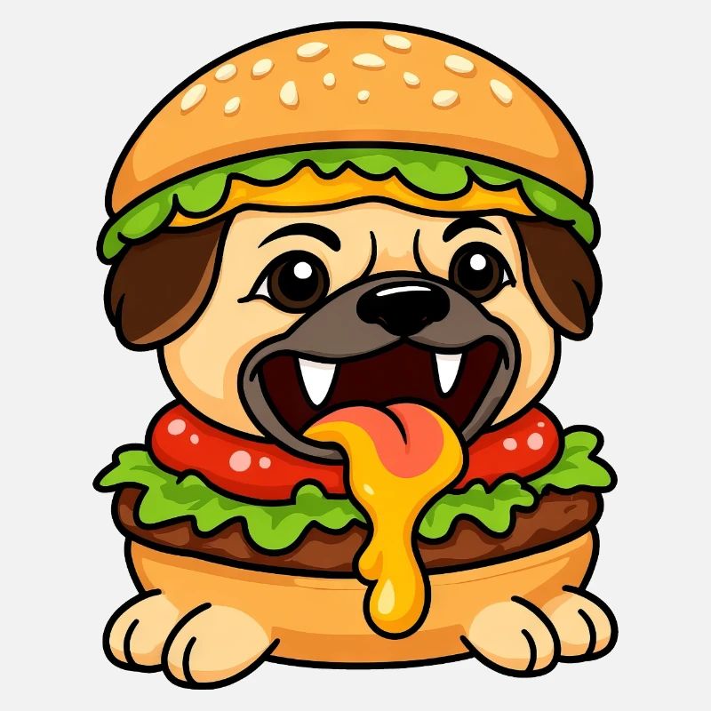 Drôle de carlin avec burger cheeseburger restauration rapide