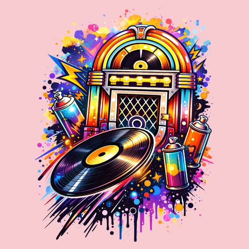 Juke-box coloré dans un style graffiti avec disque vinyle