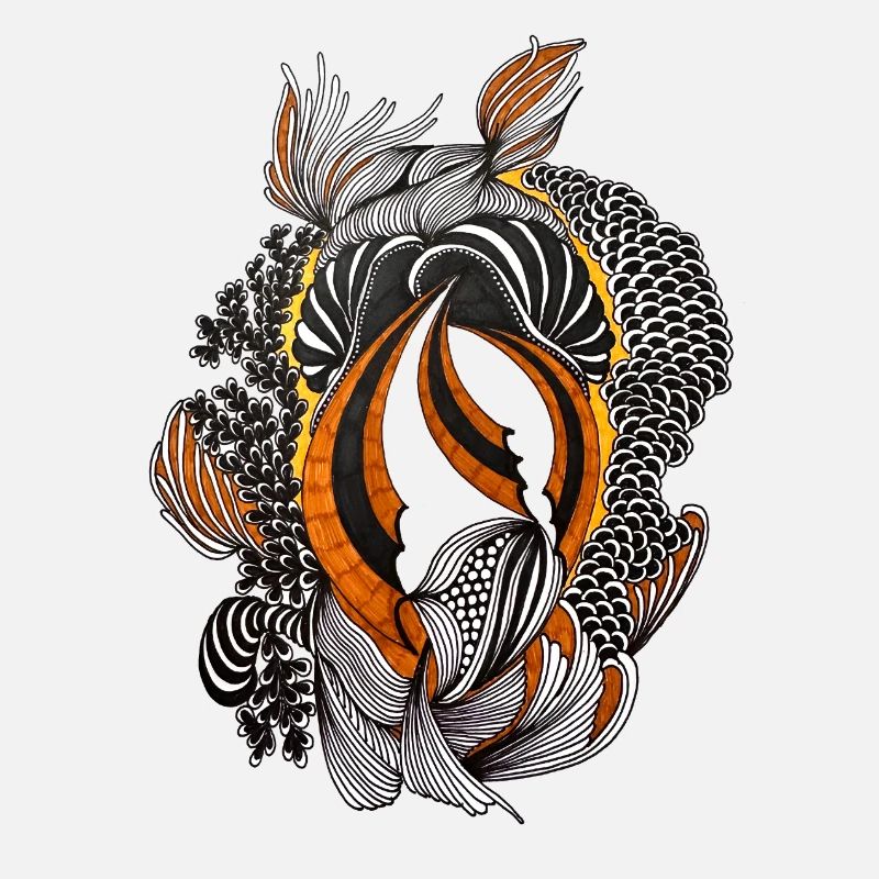 Orange Black Abstract Feather Pattern