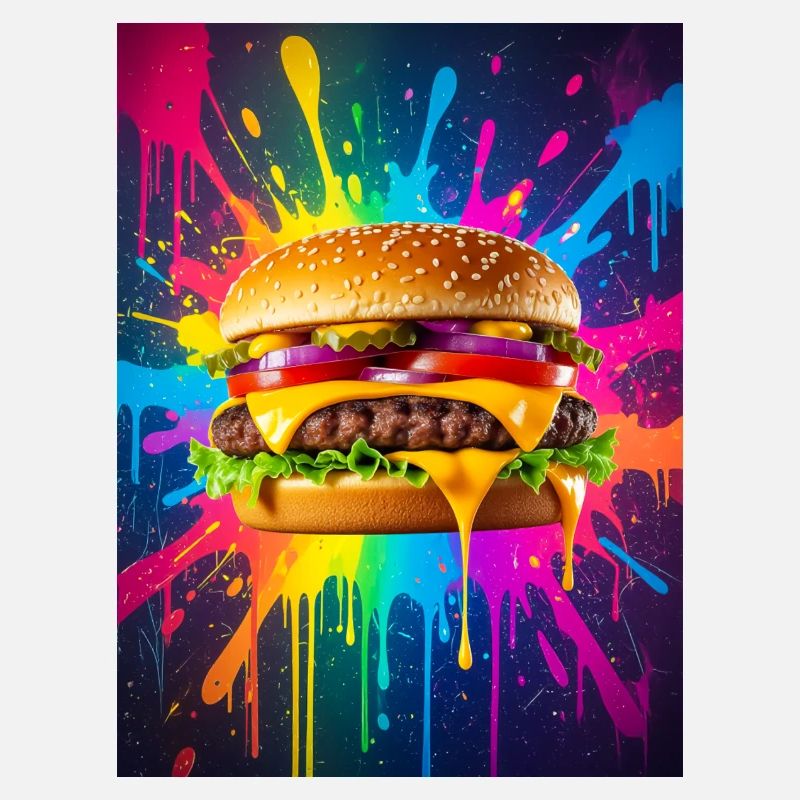Saftiger Cheeseburger, der in kräftiger Neonfarbe glänzt