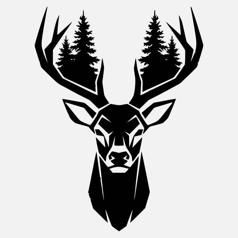 Deer Head Trees Forest Silhouette