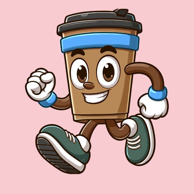 Tasse à café en cours d’exécution avec des baskets