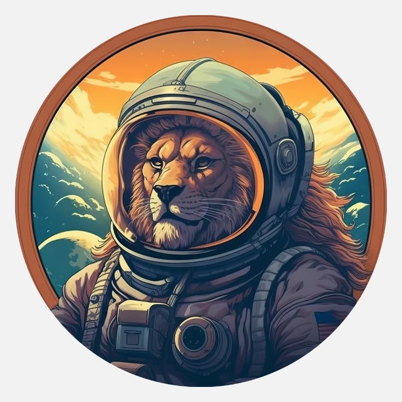 Astronaute Lion au coucher du soleil, créatif