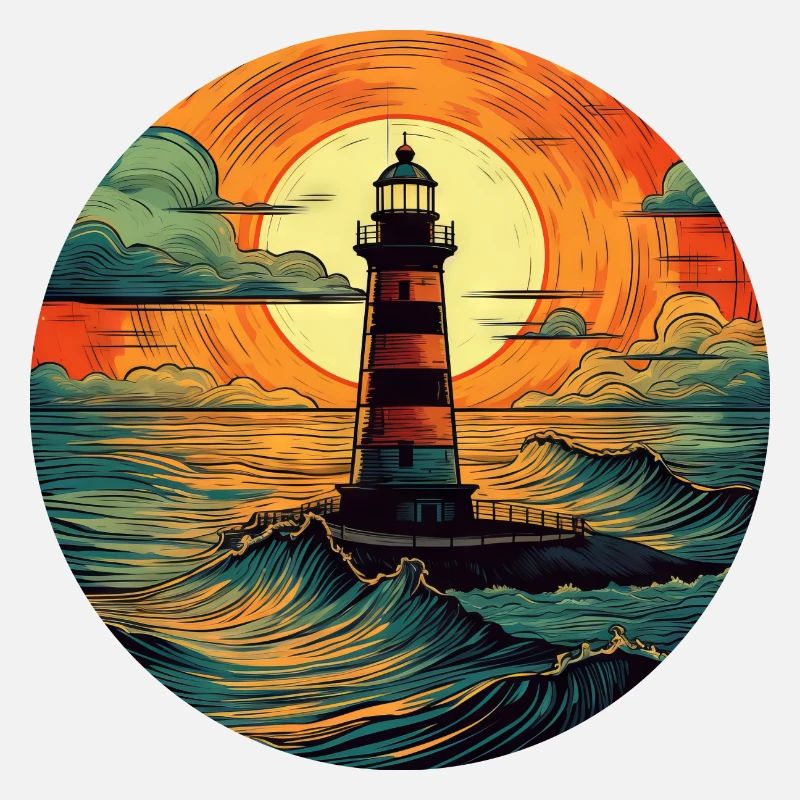 Lighthouse at sunset, Romantic