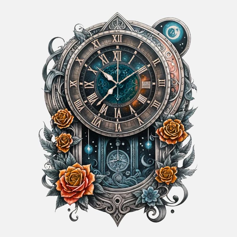 Montre steampunk ornée de roses.