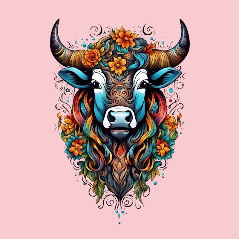 Bison couvert de fleurs dans un éclat de couleurs